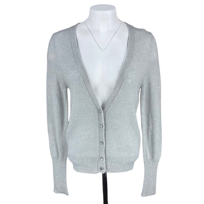 Pure By Alfred Sung 10$ to 25$
18.5&quot; Chest
24&quot; Length
Cardigan
Excellent Condition
Glitter
Grey
Pure By Alfred Sung
Silver
Size Medium
Sweaters
W0083-3112
Women